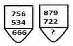 Two shield figures: 756, 534, 666 and 879, 722, ?